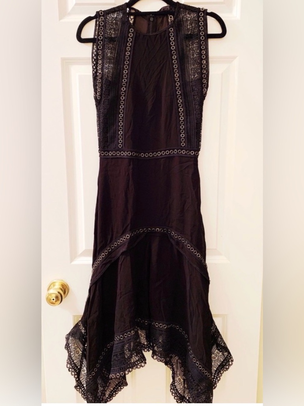AllSaints Alicia Lace & Metal Midi Dress handkerchief hem 4 small All Saints - Picture 2 of 16